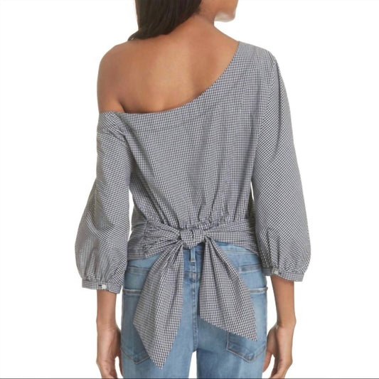 Frame - Gingham Print Top Tie Back Off the Shoulder - black - clothing - cotton