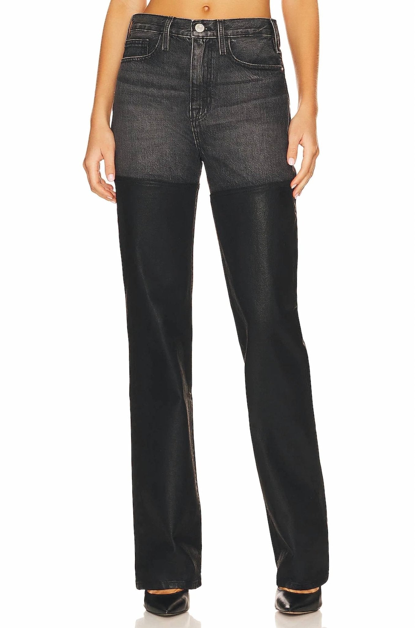 Frame - Le Jane Denim Straight Leg Coated in Midnight Mix - black - clothing - cotton