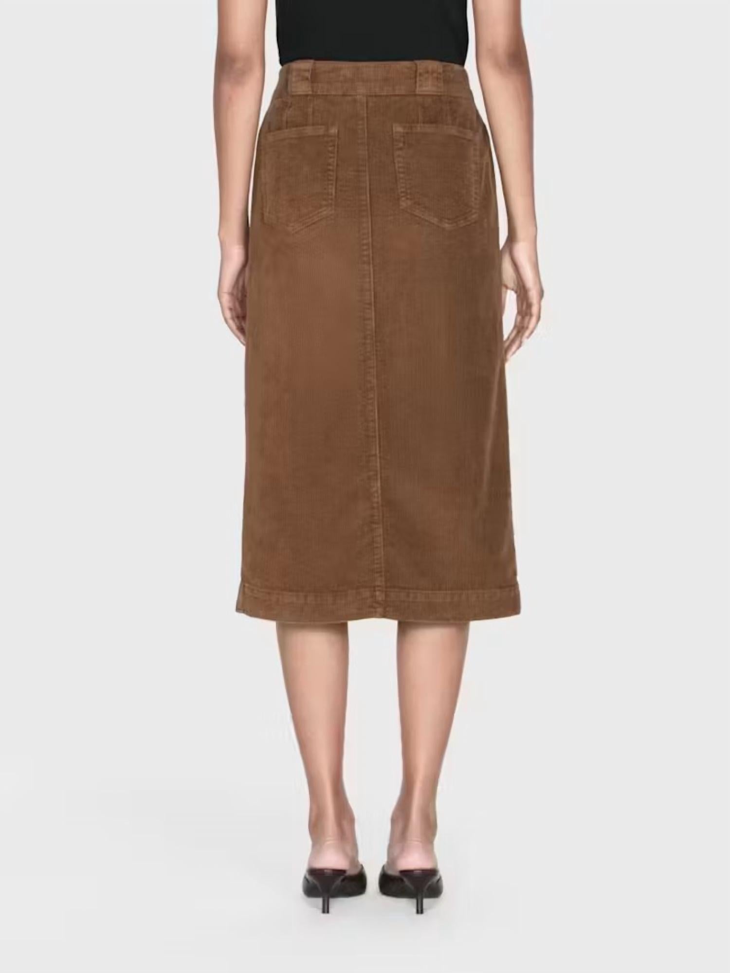 Frame - Penelope Midi Skirt - brown - clothing - cotton