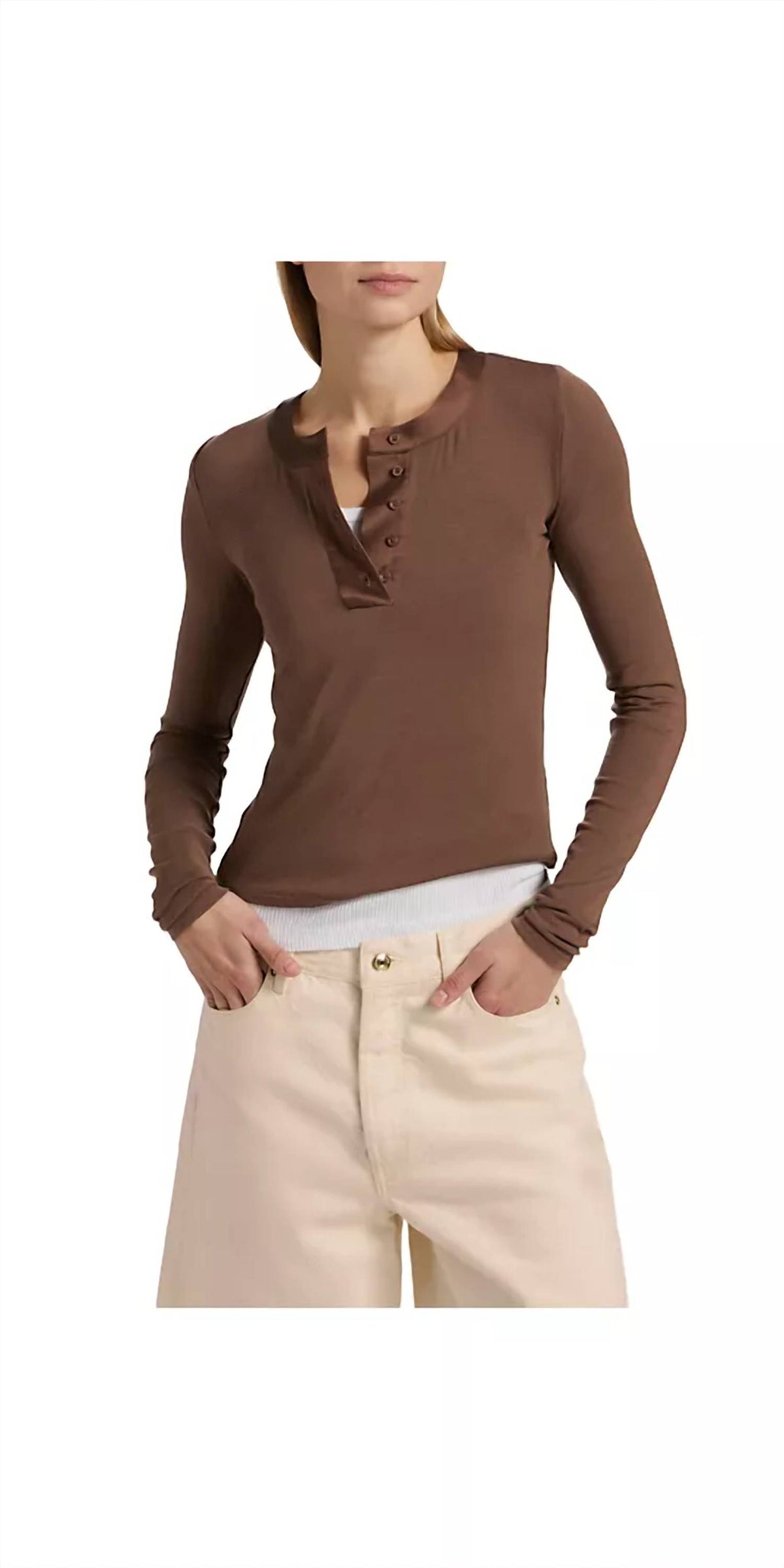 Frame - The Satin Trim Henley Top
