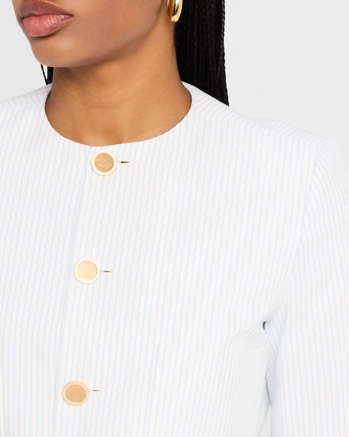 Frame - Seersucker Cropped Jacket - casual - jacket - clothing - cotton - blend