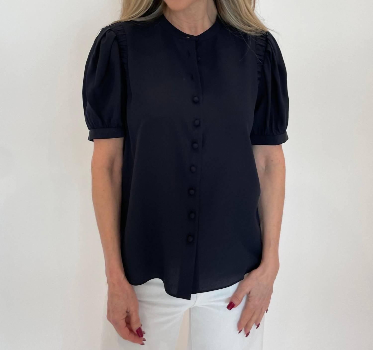 Frame - Silk Gathered Top - blouses - blue - clothing