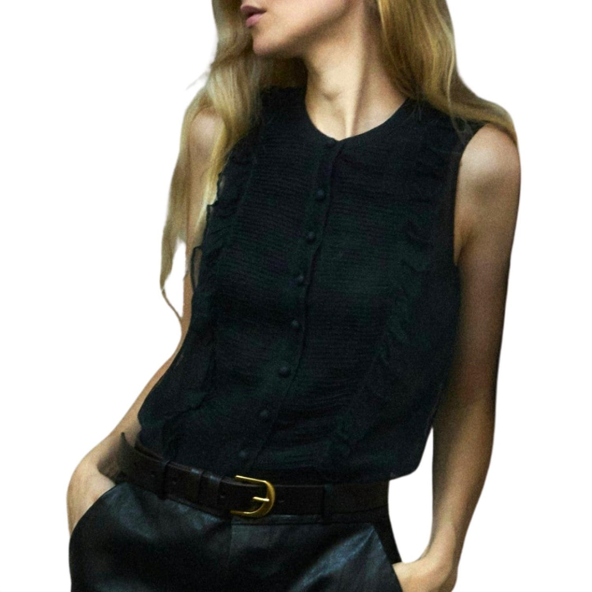 Frame - Sleeveless Ruffle Trim Blouse