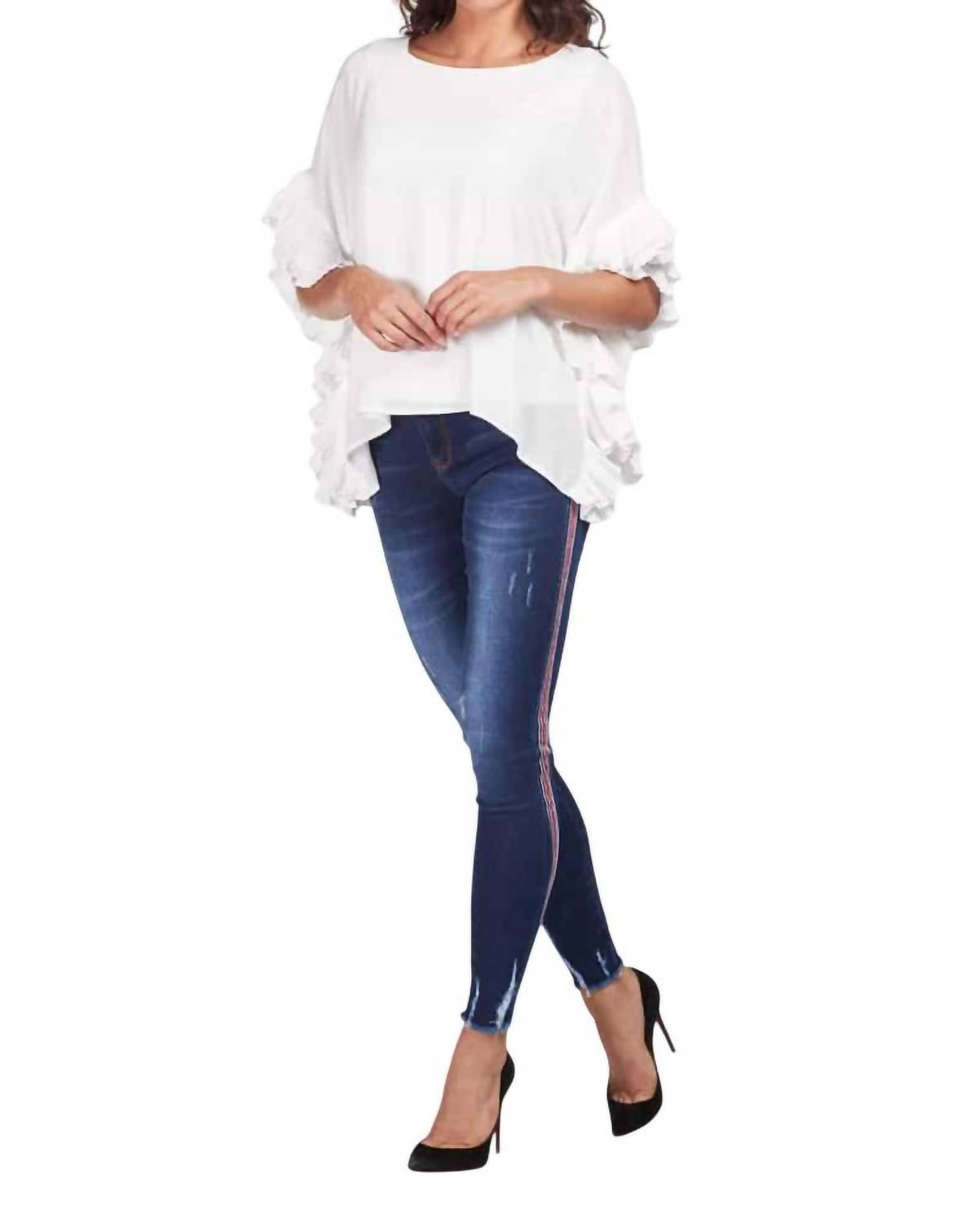 Frank Lyman - Distressed Denim Jeans With Side Stripe
