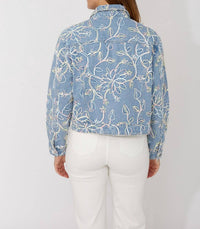 Frank Lyman - Embroidered Button Front Denim Jacket
