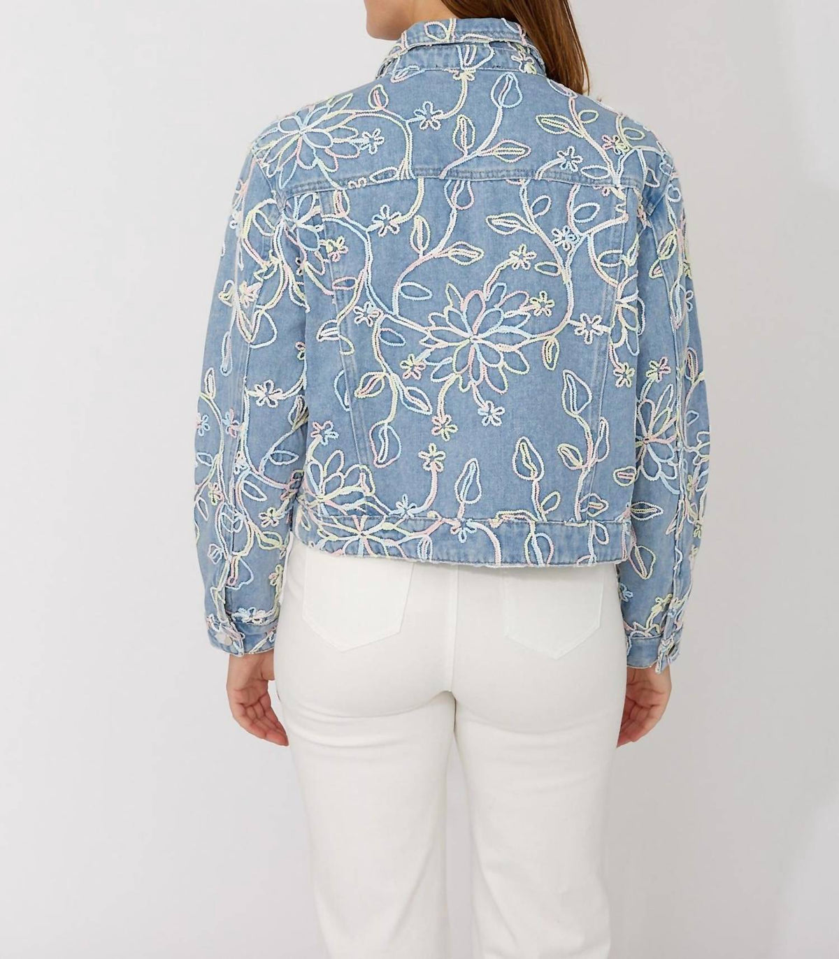 Frank Lyman - Embroidered Button Front Denim Jacket