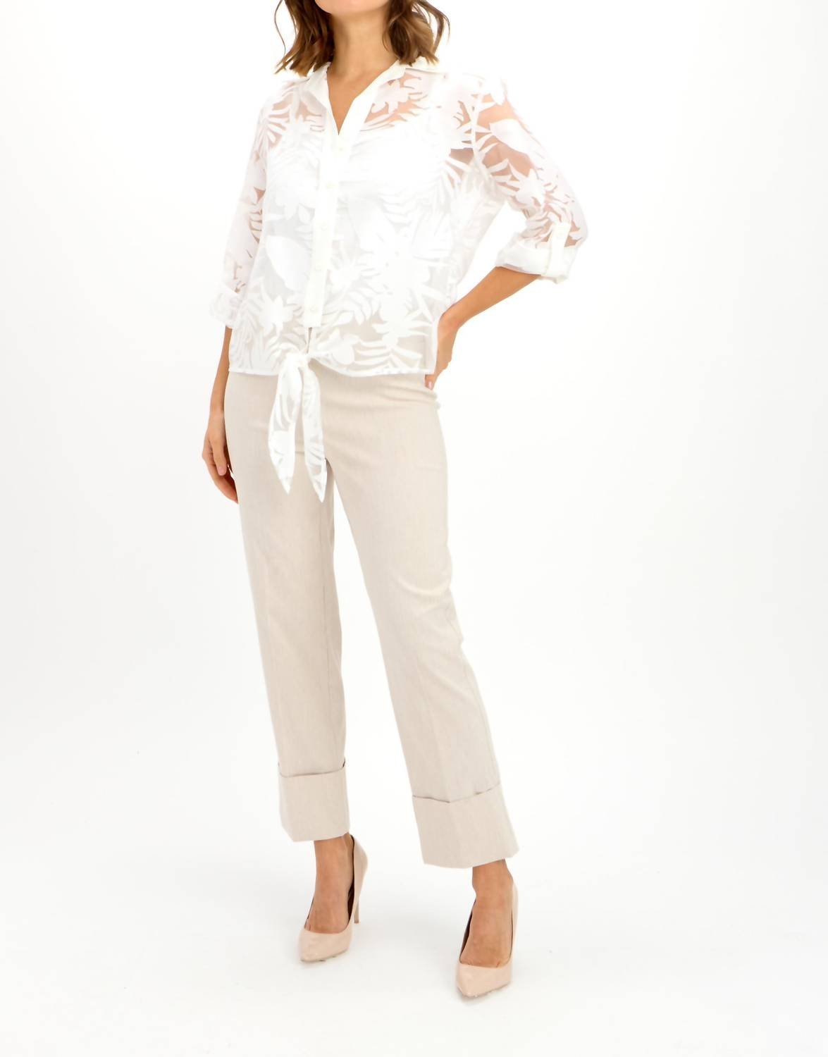 Frank Lyman - Leaf Patterned Tie Shirt - blouses - clothing - shirts