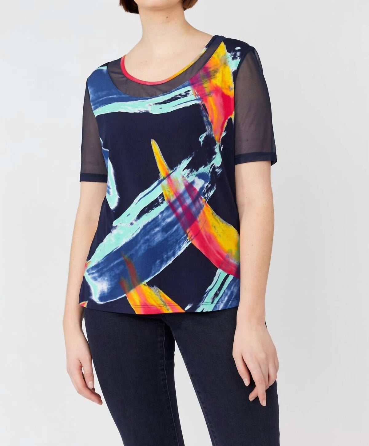Frank Lyman - Patterned Mesh Scoop Neck Top