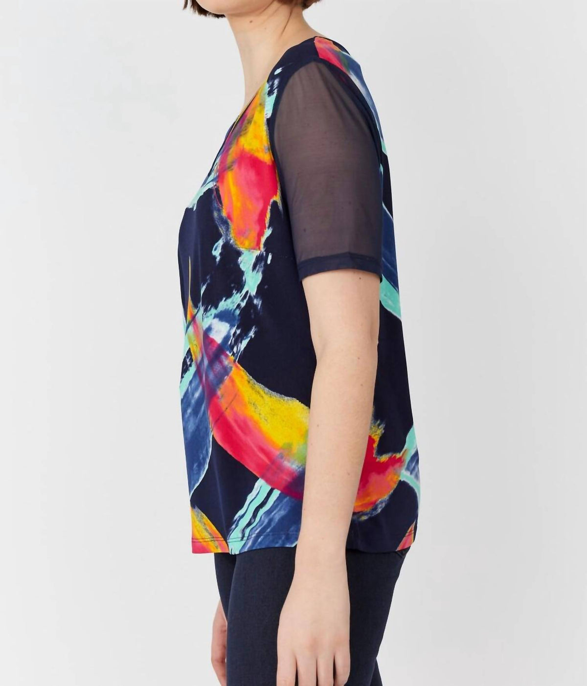 Frank Lyman - Patterned Mesh Scoop Neck Top