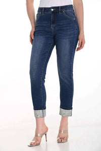 Frank Lyman - Rhinestone Cuff Denim Pant