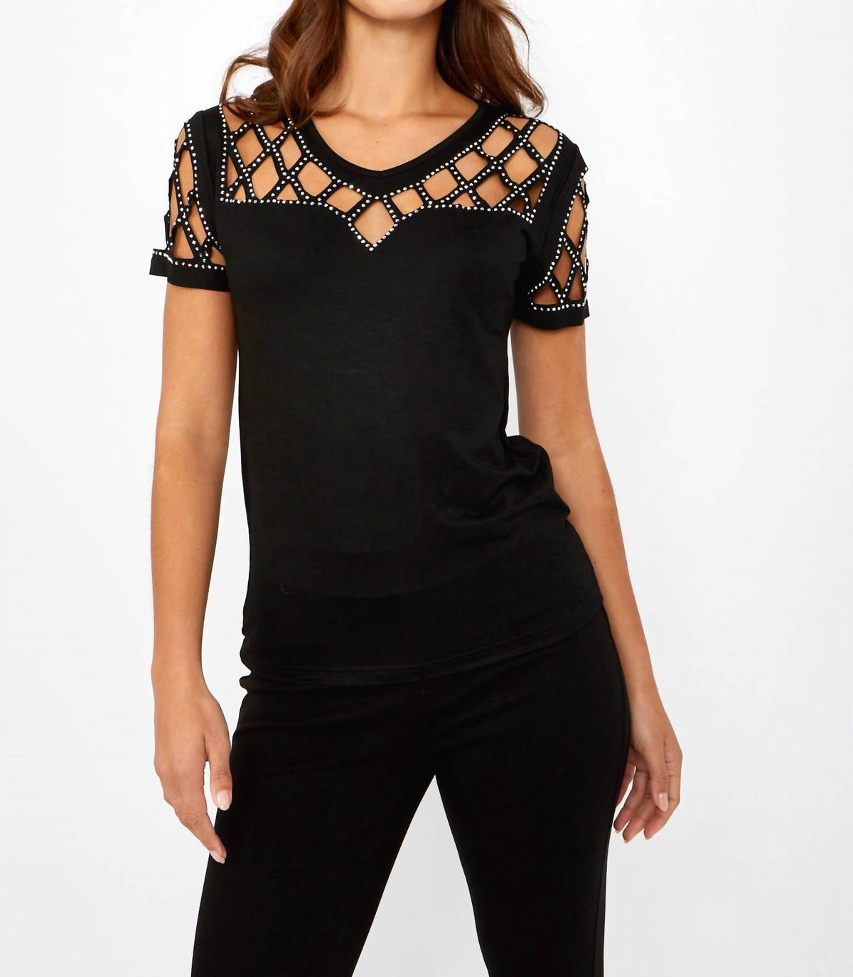 Frank Lyman - Studded Scoop Neck Knit Top