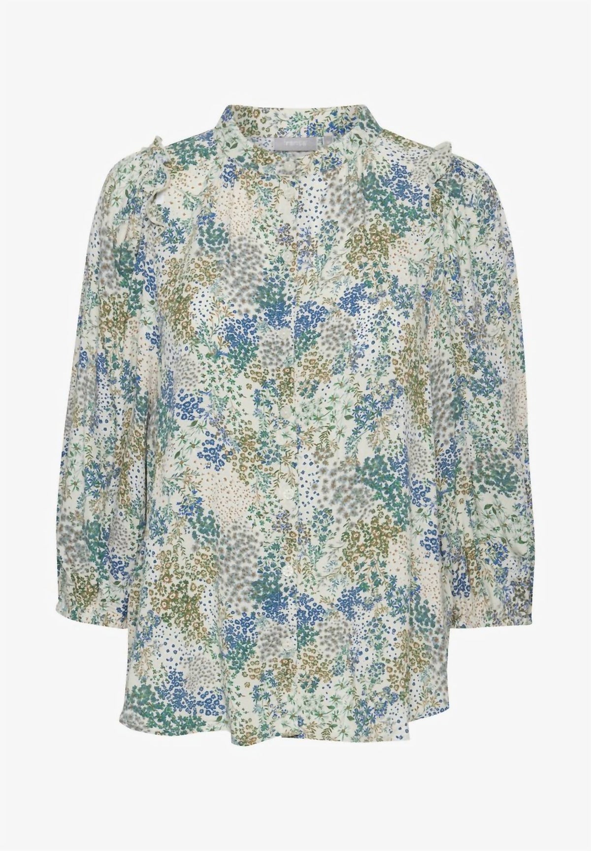 Fransa - Mandarin Collar Floral 3/4 Sleeve Blouse
