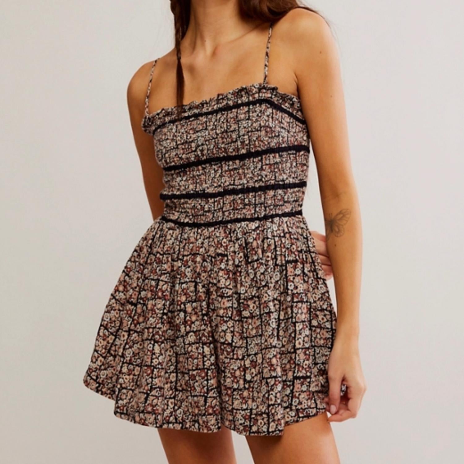 Free People - Bali Checked Out Printed Dress - black - clothing - cotton