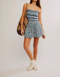 Free People - Bali Checked Out Printed Romper - blue - clothing - cotton