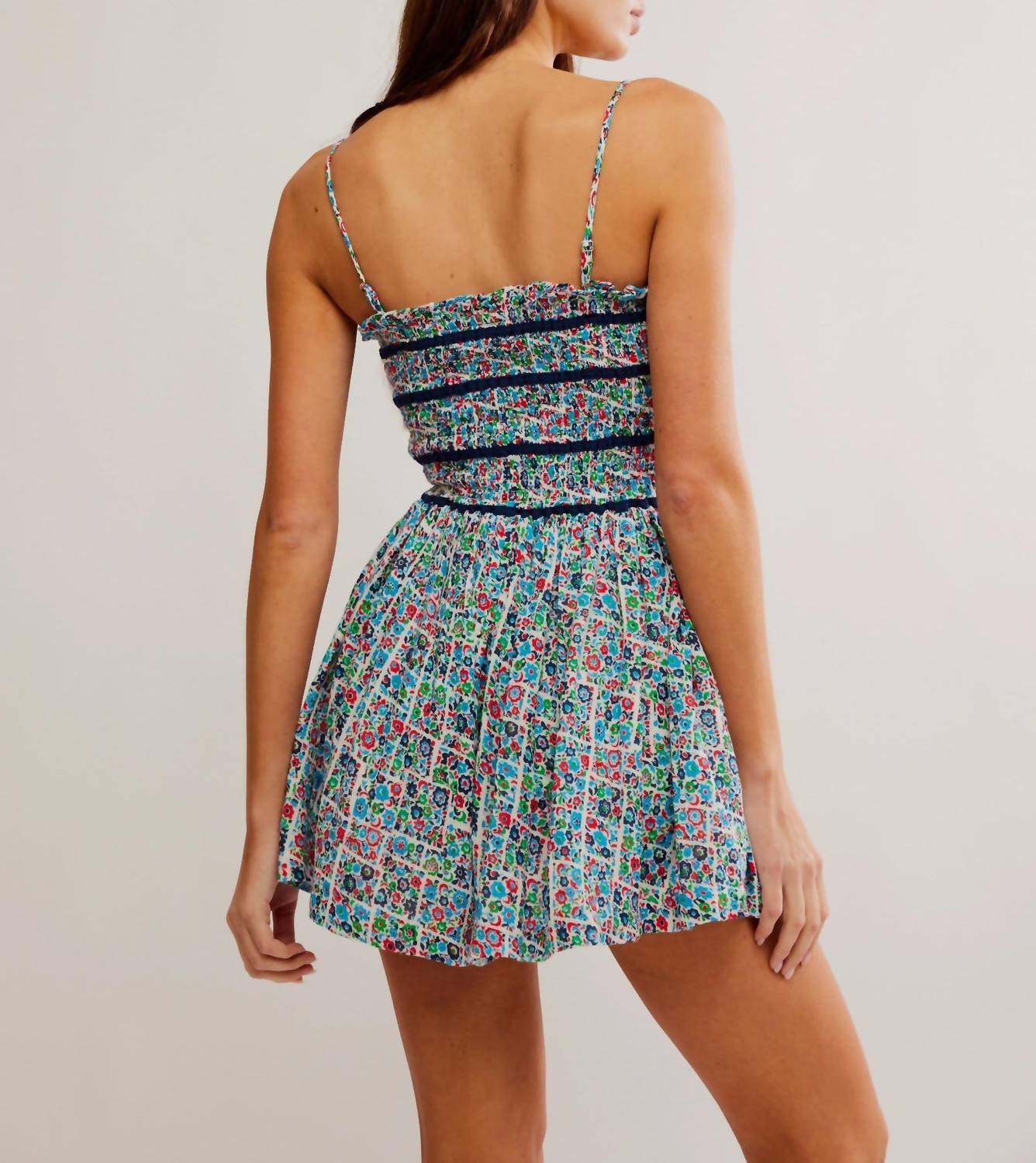 Free People - Bali Checked Out Printed Romper - blue - clothing - cotton