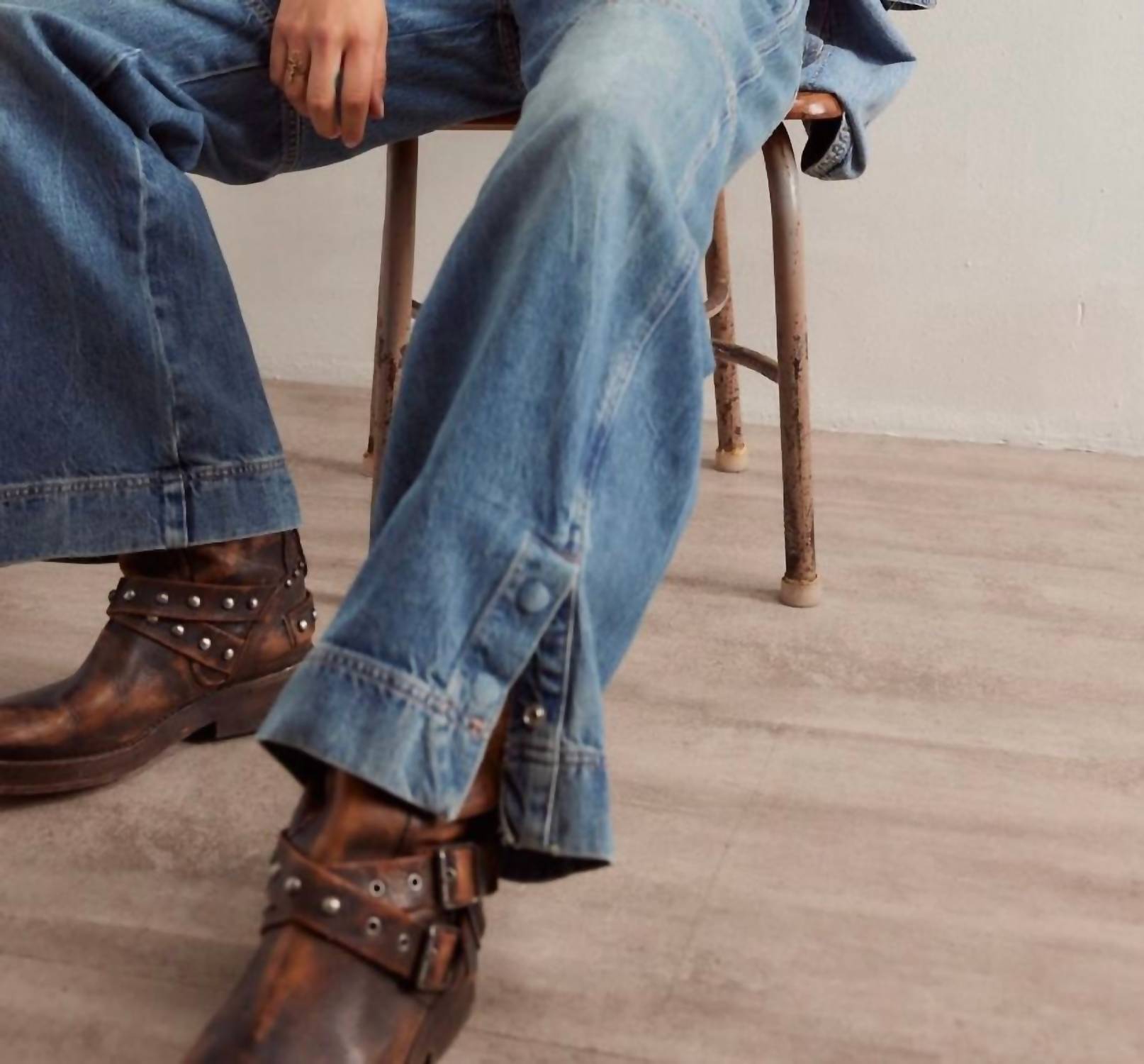 Free People - Benji Relaxed Wide Leg Jeans - blue - clothing - cotton
