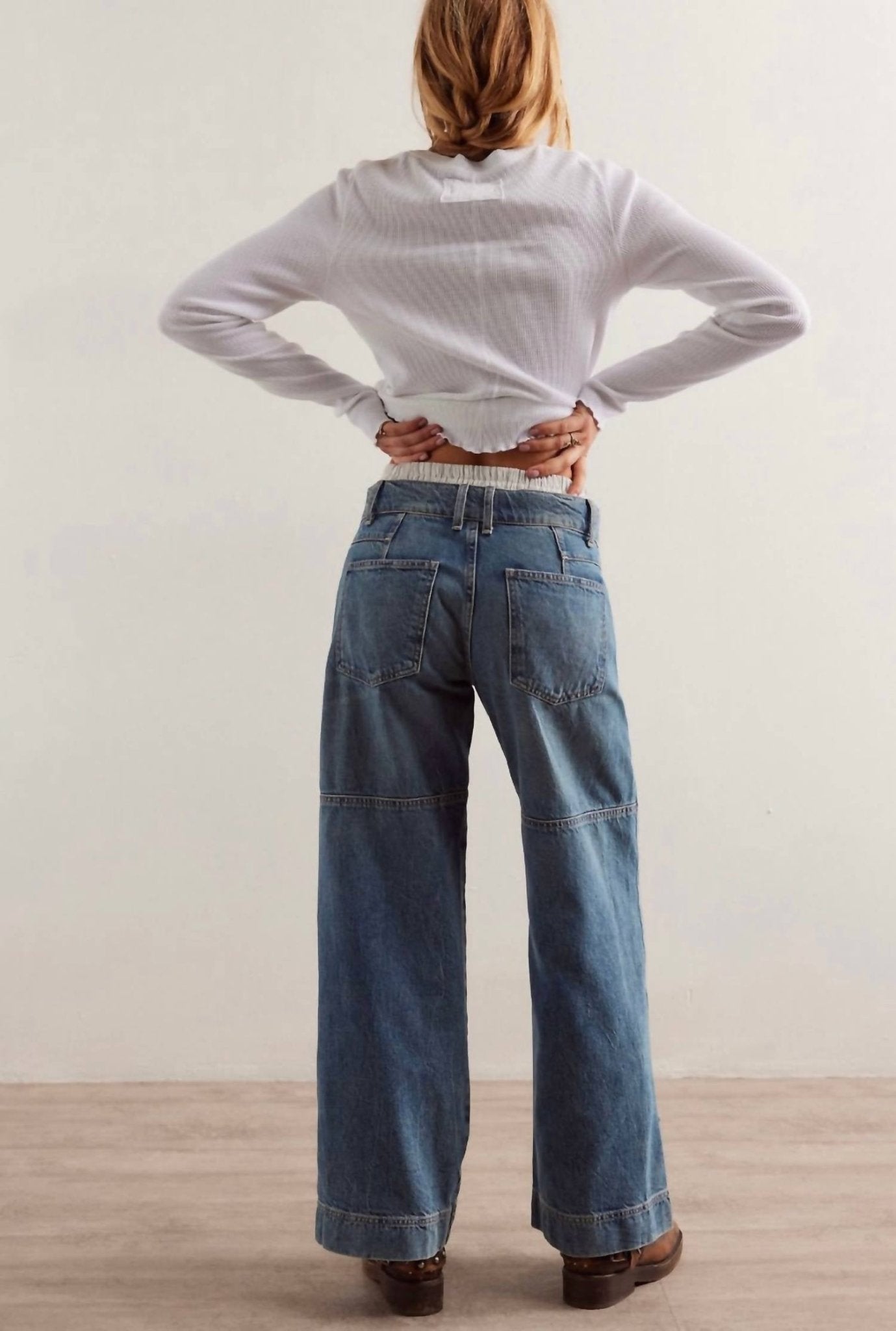 Free People - Benji Relaxed Wide Leg Jeans - blue - clothing - cotton