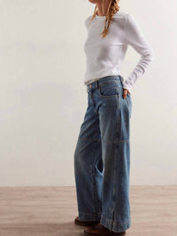 Free People - Benji Relaxed Wide Leg Jeans - blue - clothing - cotton