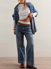 Free People - Benji Relaxed Wide Leg Jeans - blue - clothing - cotton