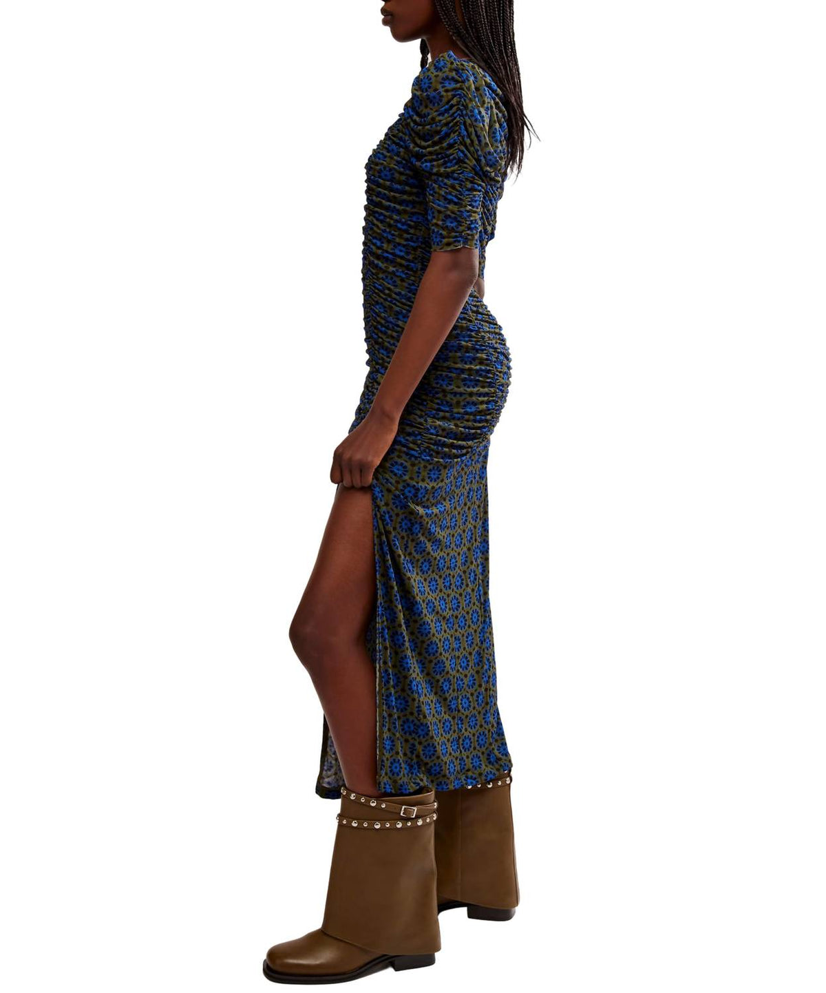 Free People - Briella Printed Ruched Midi Dress