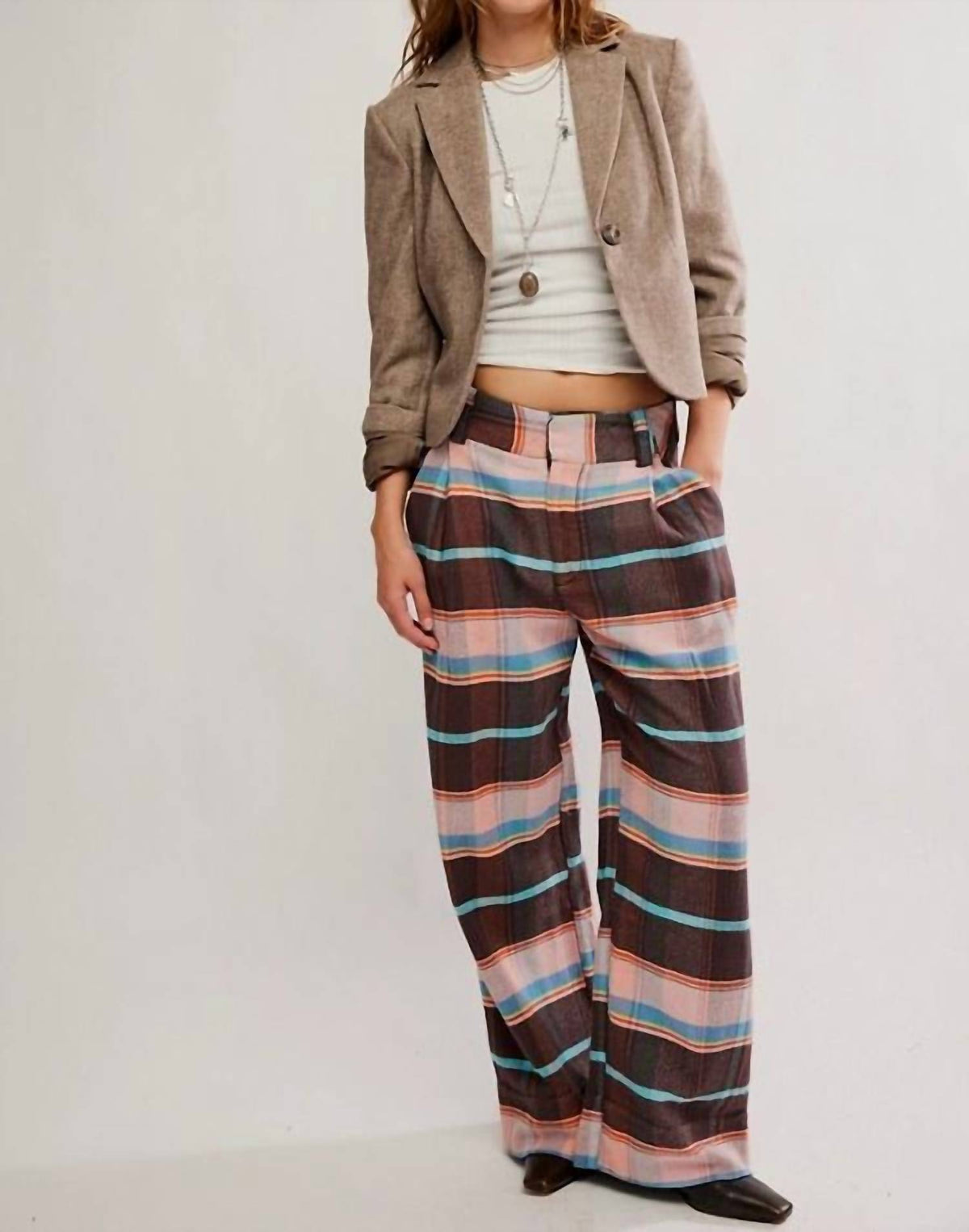 Free People - Buckle Back Plaid Trouser