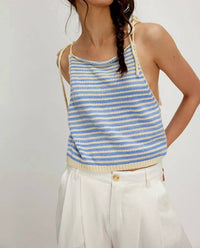 Free People - Claire Knit Tank Top - blue - clothing - cotton - blend