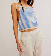 Free People - Claire Knit Tank Top - blue - clothing - cotton - blend
