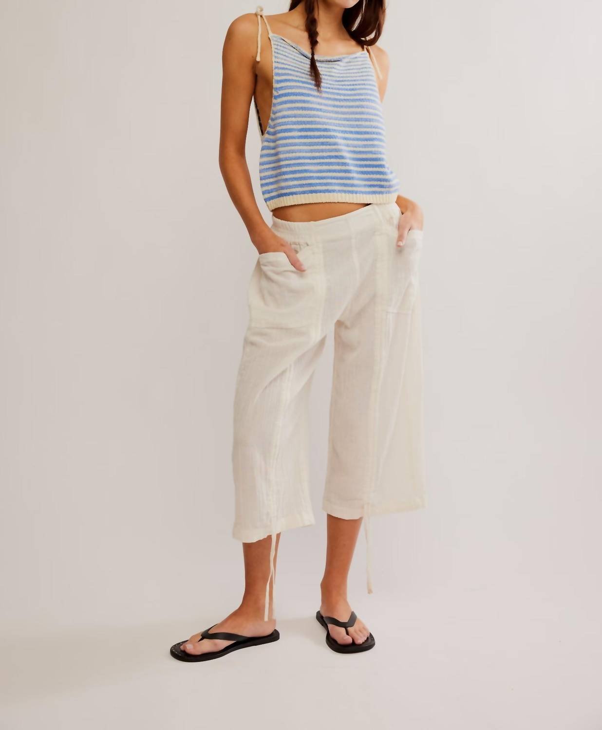 Free People - Claire Knit Tank Top - blue - clothing - cotton - blend