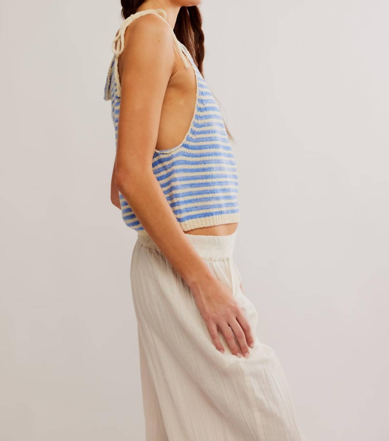 Free People - Claire Knit Tank Top - blue - clothing - cotton - blend