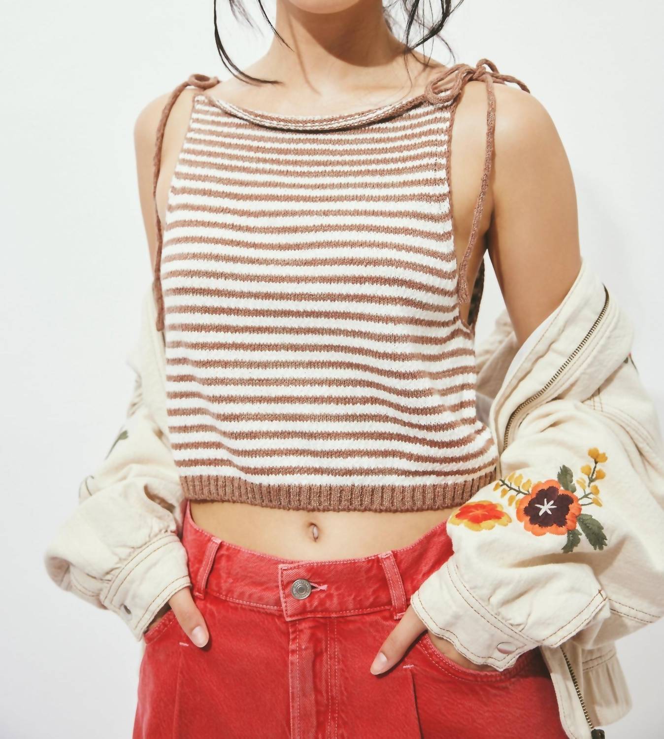 Free People - Claire Knit Tank Top - clothing - cotton - blend - red