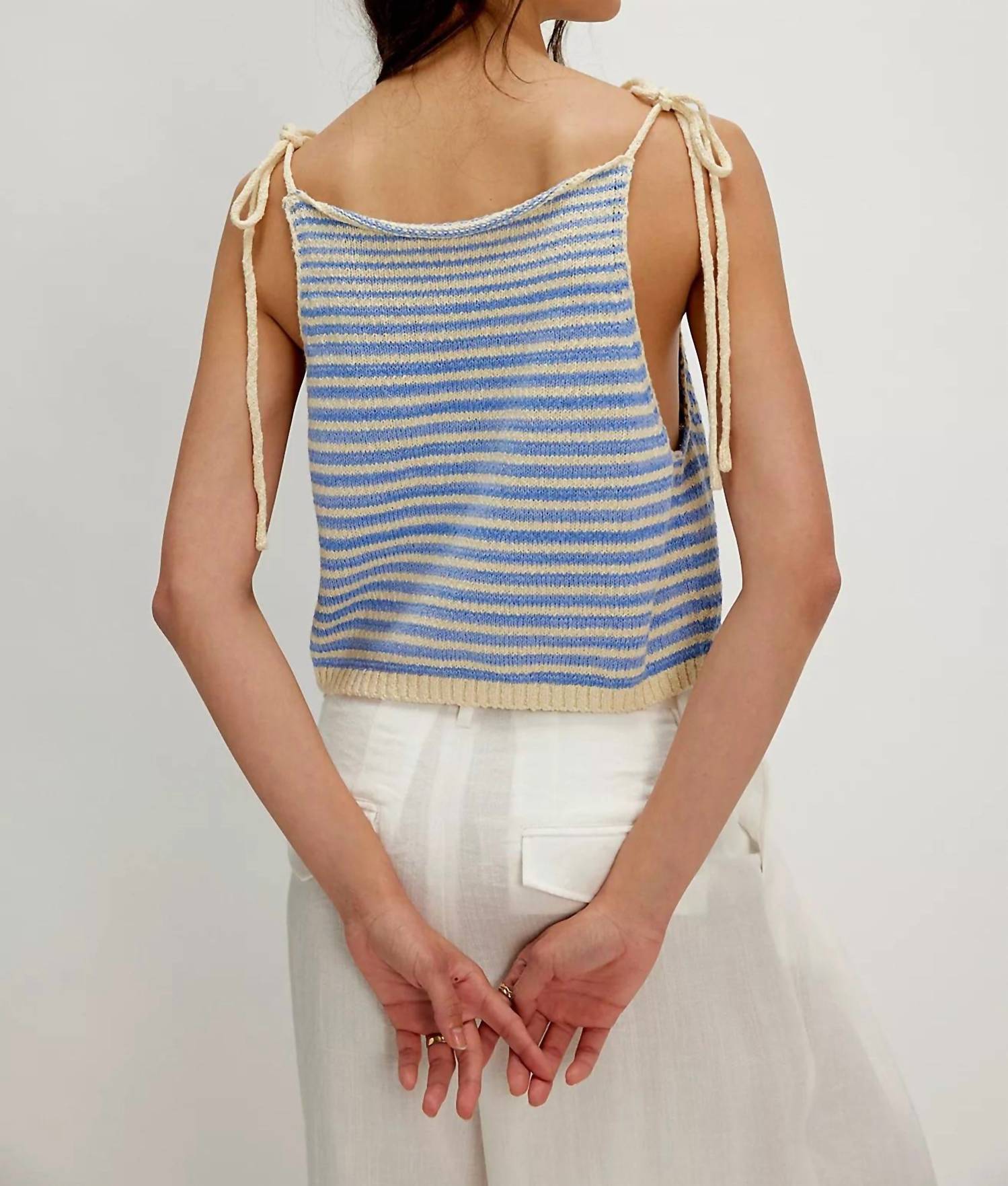 Free People - Claire Knit Tank Top - blue - clothing - cotton - blend