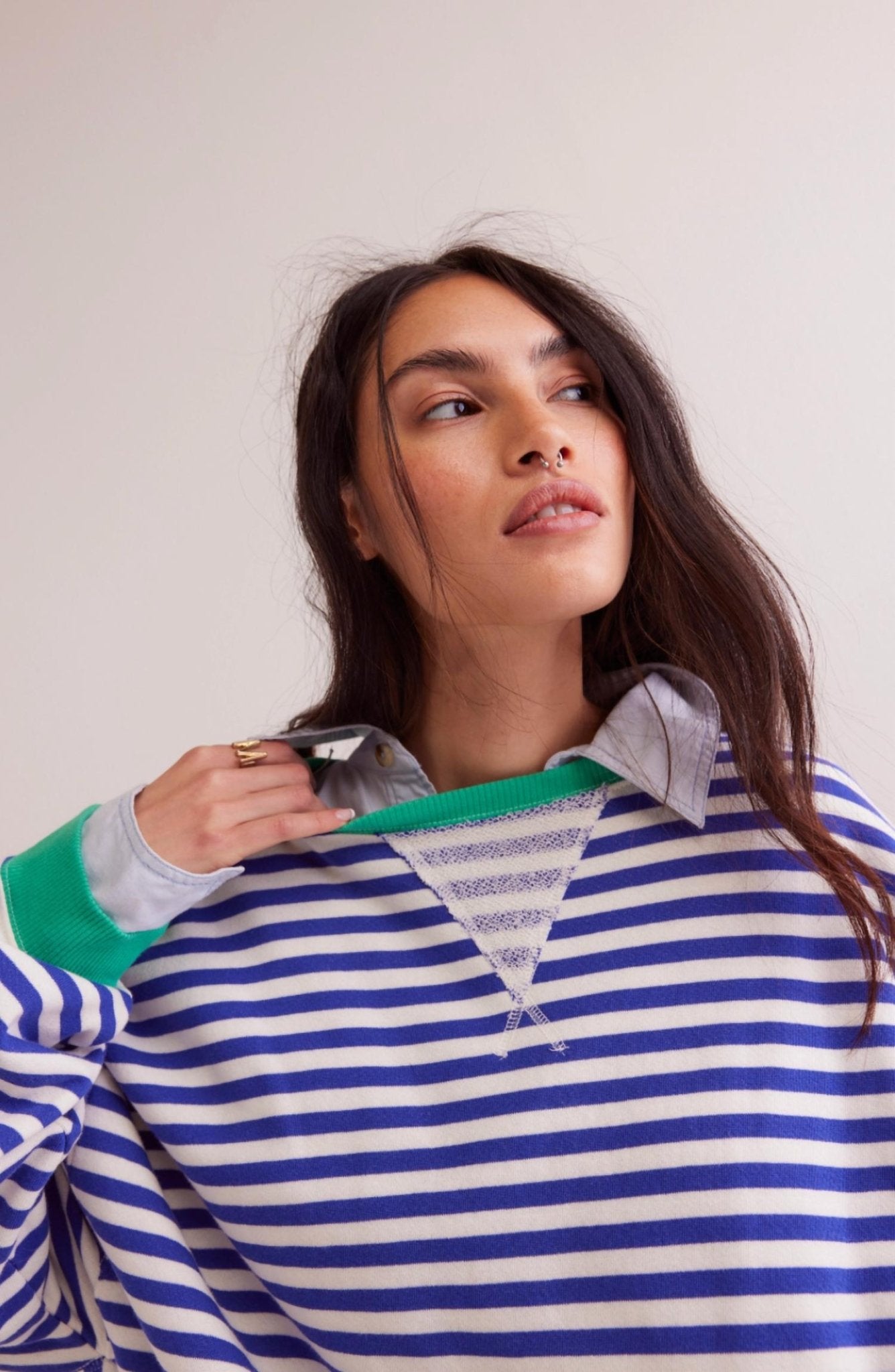 Free People - Classic Striped Crewneck Sweatshirt - clothing - cotton - hoodies