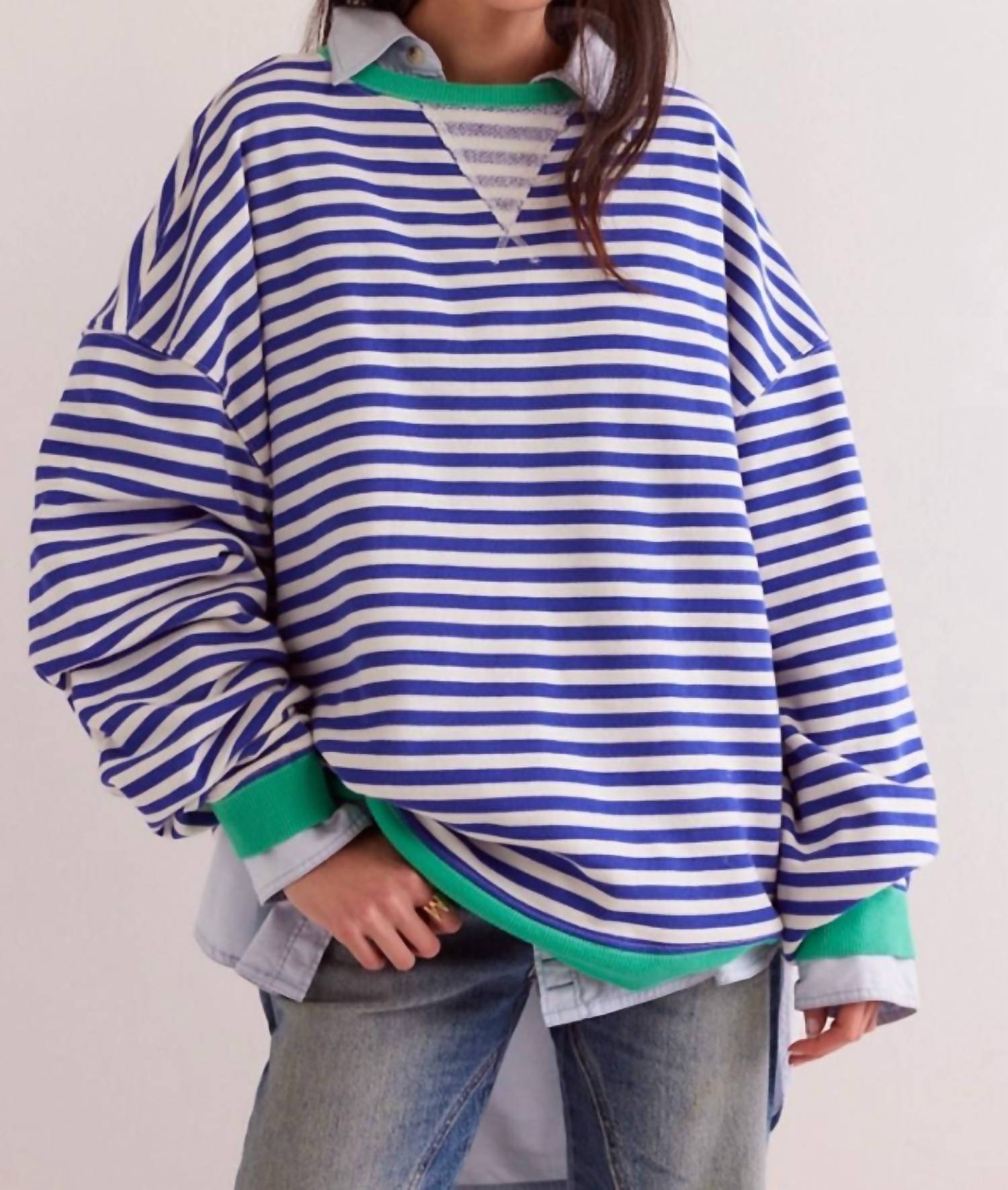 Free People - Classic Striped Crewneck Sweatshirt - clothing - cotton - hoodies