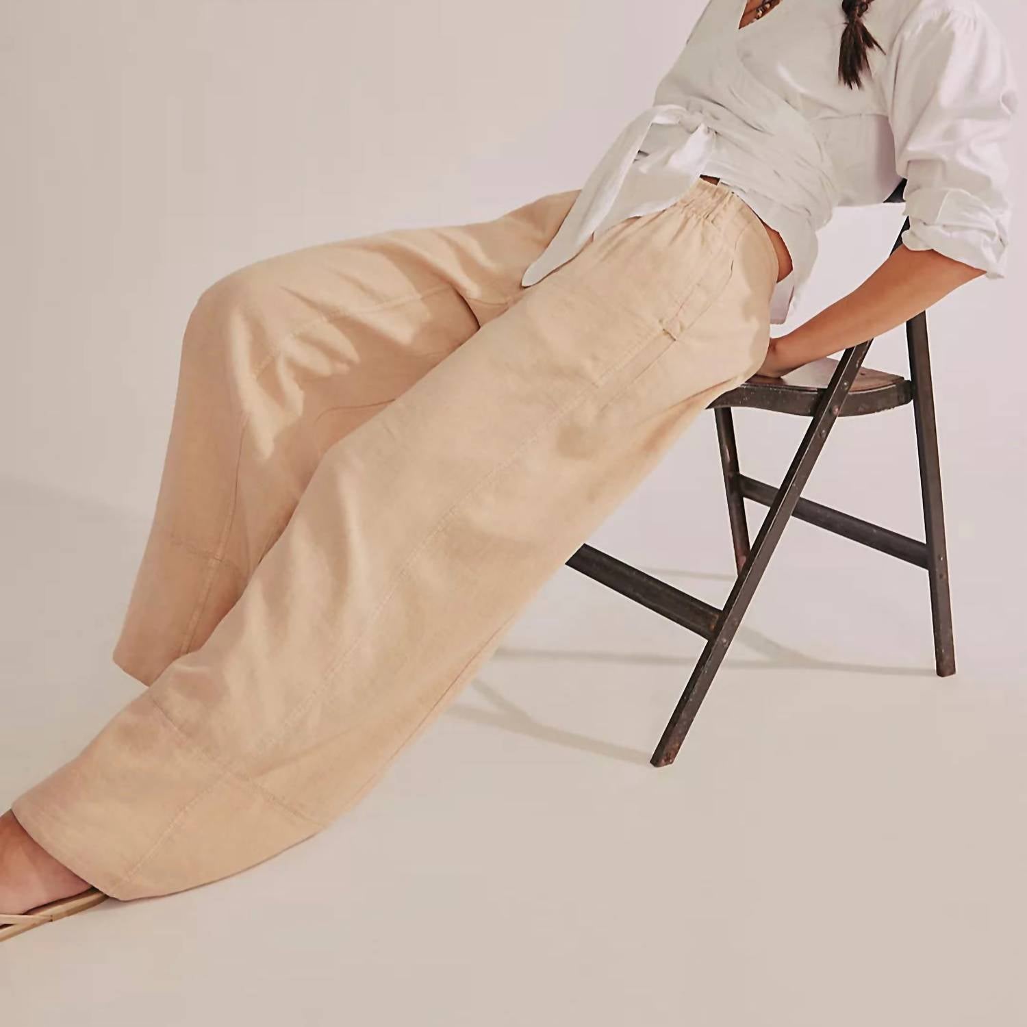 Free People - Days End Linen Pull - on Pants - beige - clothing - linen - blend