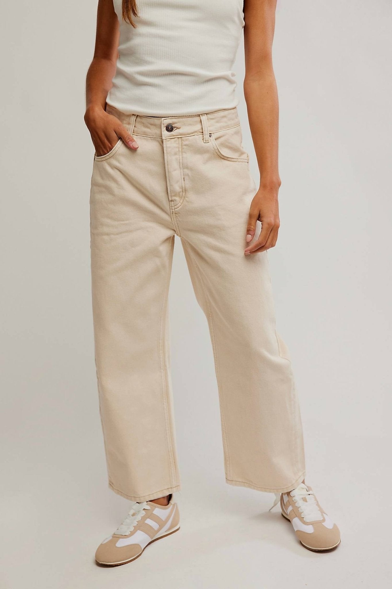 Free People - Deep Trance Dropped Barrel Pant - beige - clothing - cotton