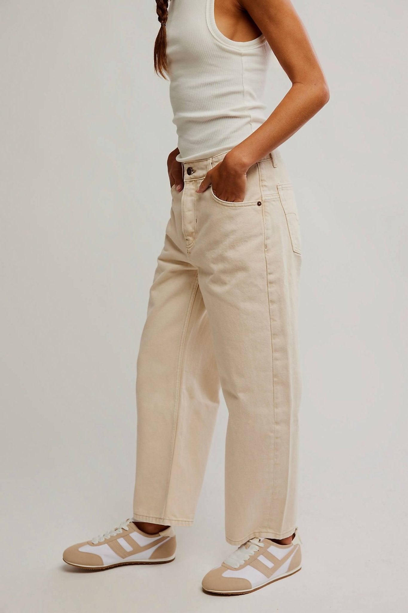 Free People - Deep Trance Dropped Barrel Pant - beige - clothing - cotton