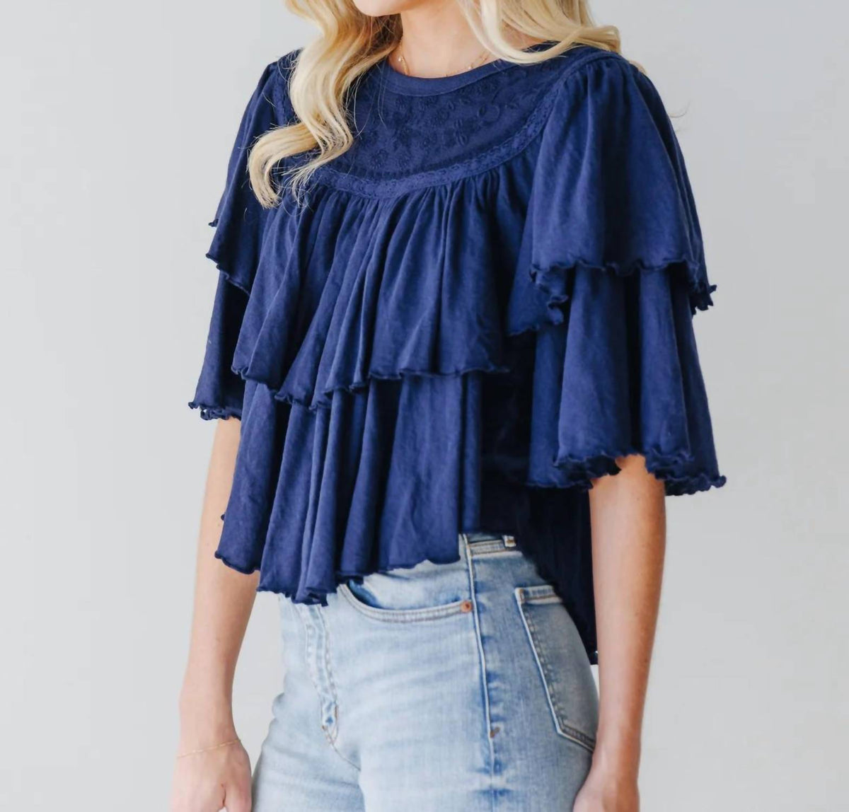 Free People - Embroidered Ruffled Top