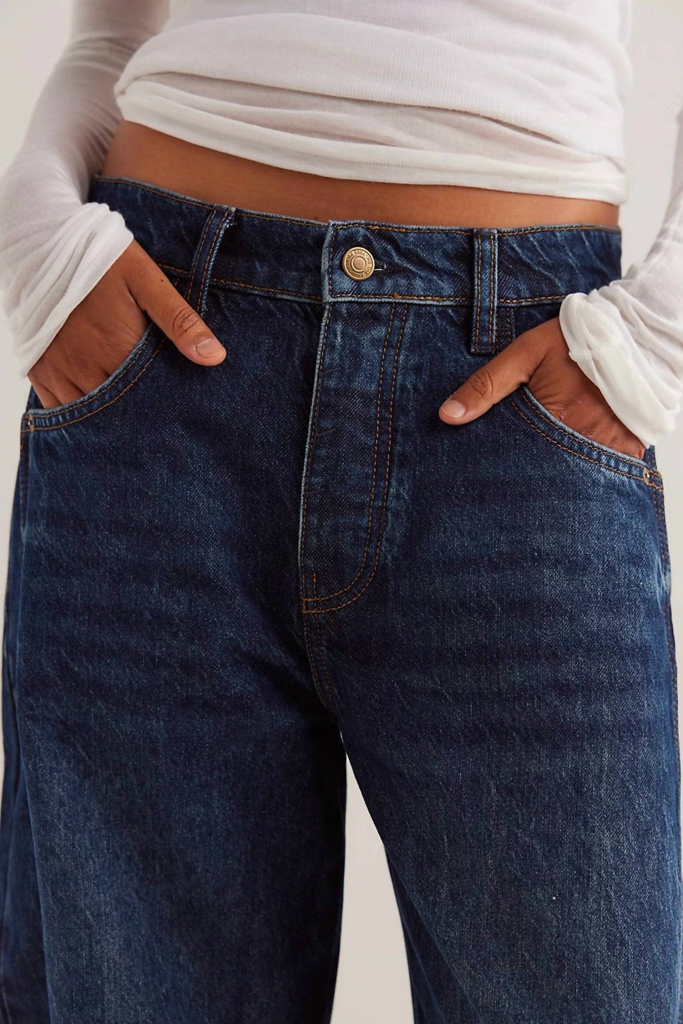 Free People - Good Luck Mid Rise Barrel Jeans - blue - clothing - flare