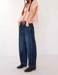 Free People - Good Luck Mid Rise Barrel Jeans - blue - clothing - flare