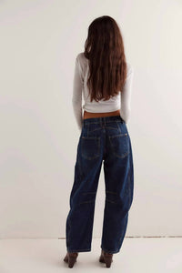 Free People - Good Luck Mid Rise Barrel Jeans - blue - clothing - flare