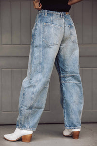 Free People - Good Luck Mid Rise Barrel Jeans - blue - clothing - cotton - blend