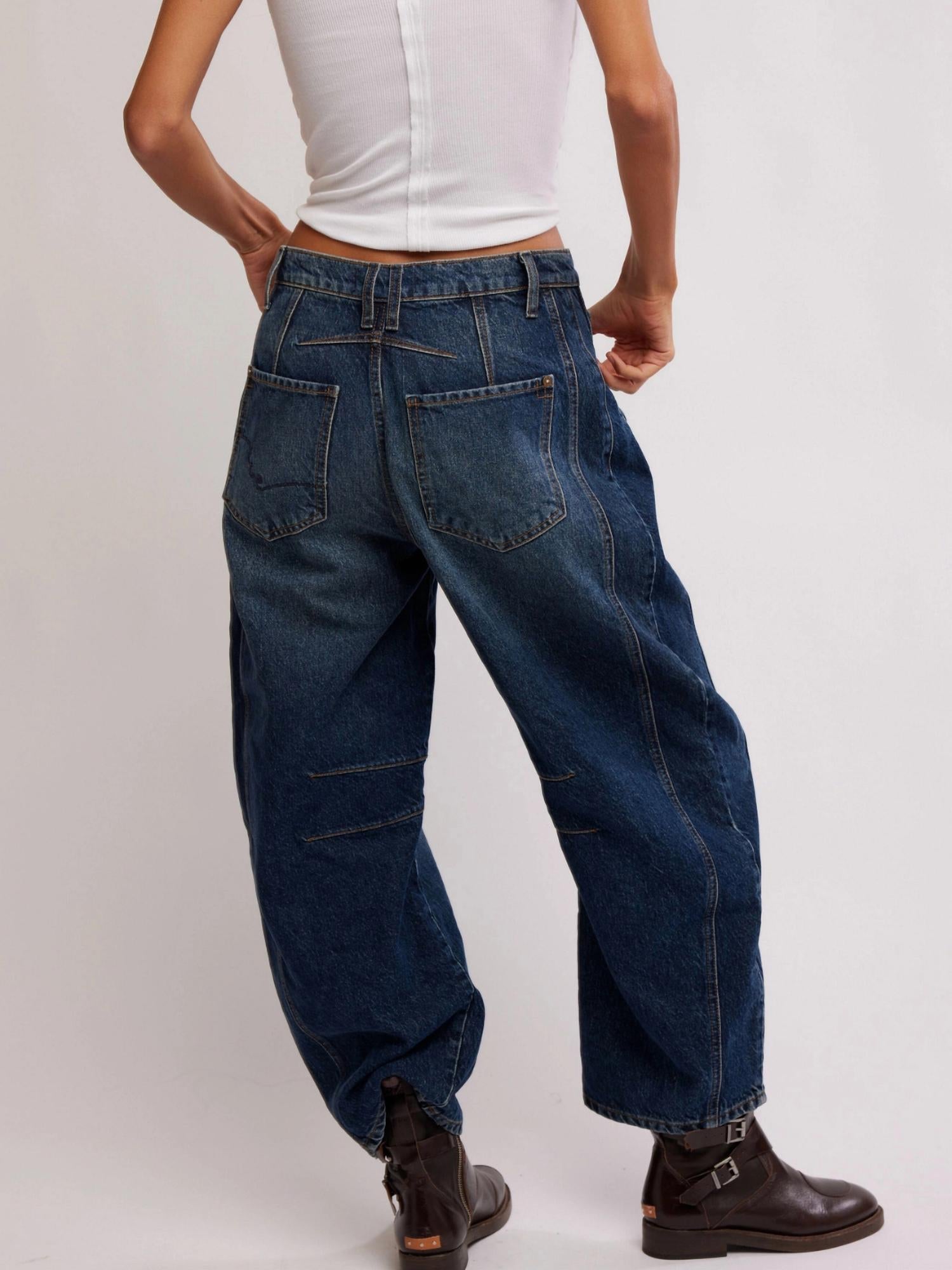 Free People - Good Luck Mid Rise Barrel Jeans - blue - clothing - cotton - blend