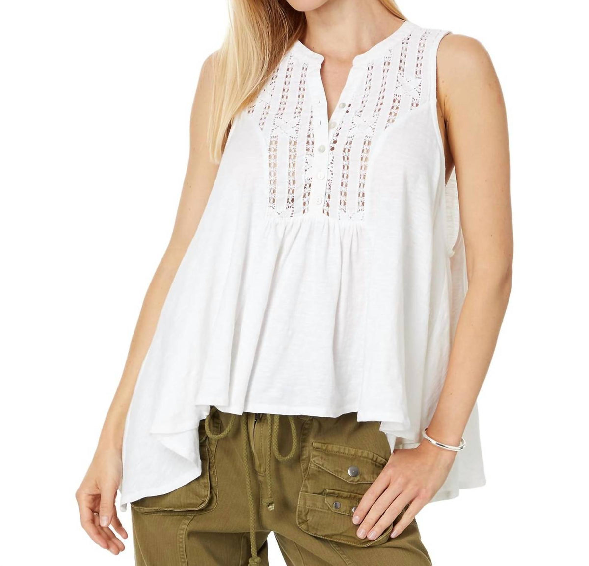 Free People - Lace Yoke Henley Sunkissed Top