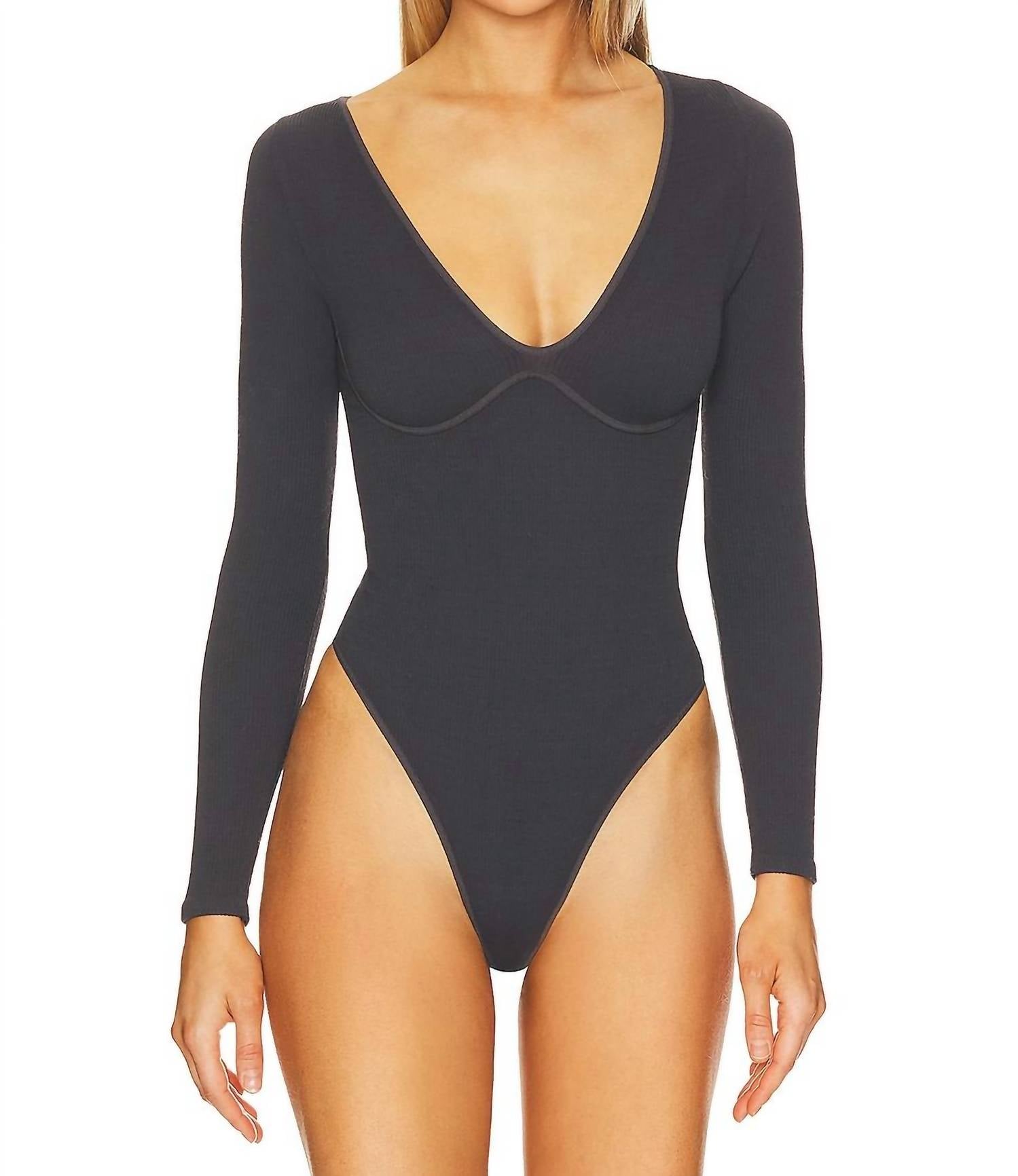 Free People - Meg Seamless V - neck Bodysuit - black - bodysuits - clothing