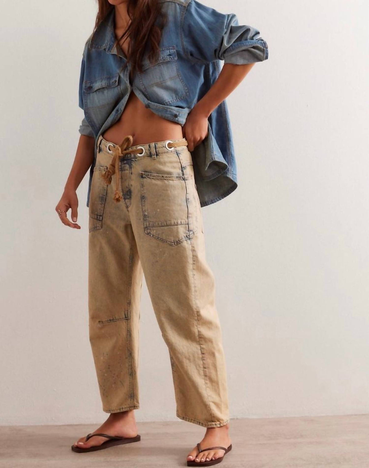 Free People - Moxie Low Slung Pull-on Barrel Jeans