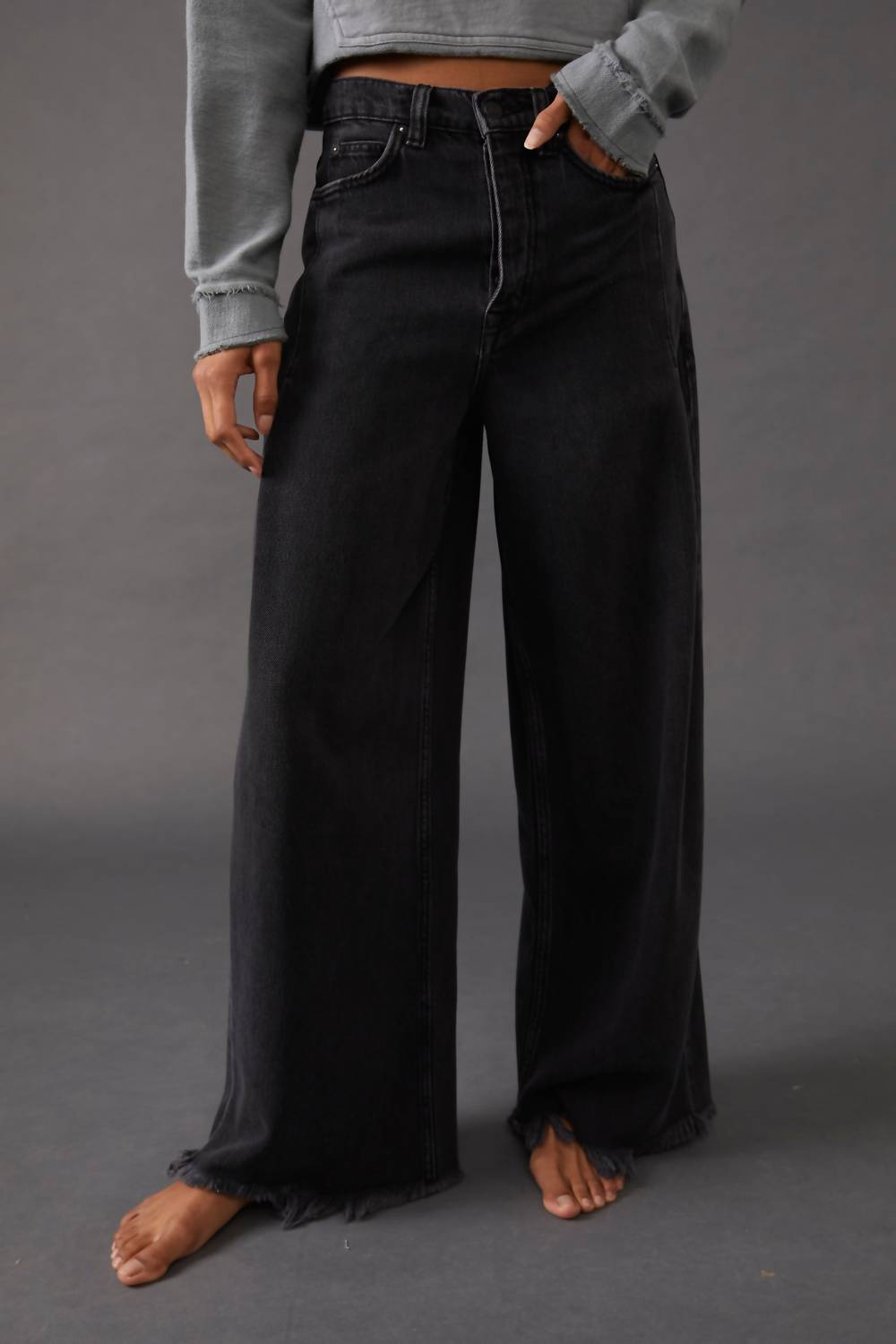 Free People - Old West Slouchy Jeans - black - clothing - flare
