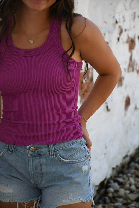 Free People - Ribbed Seamless Tank - clothing - nylon - blend - purple