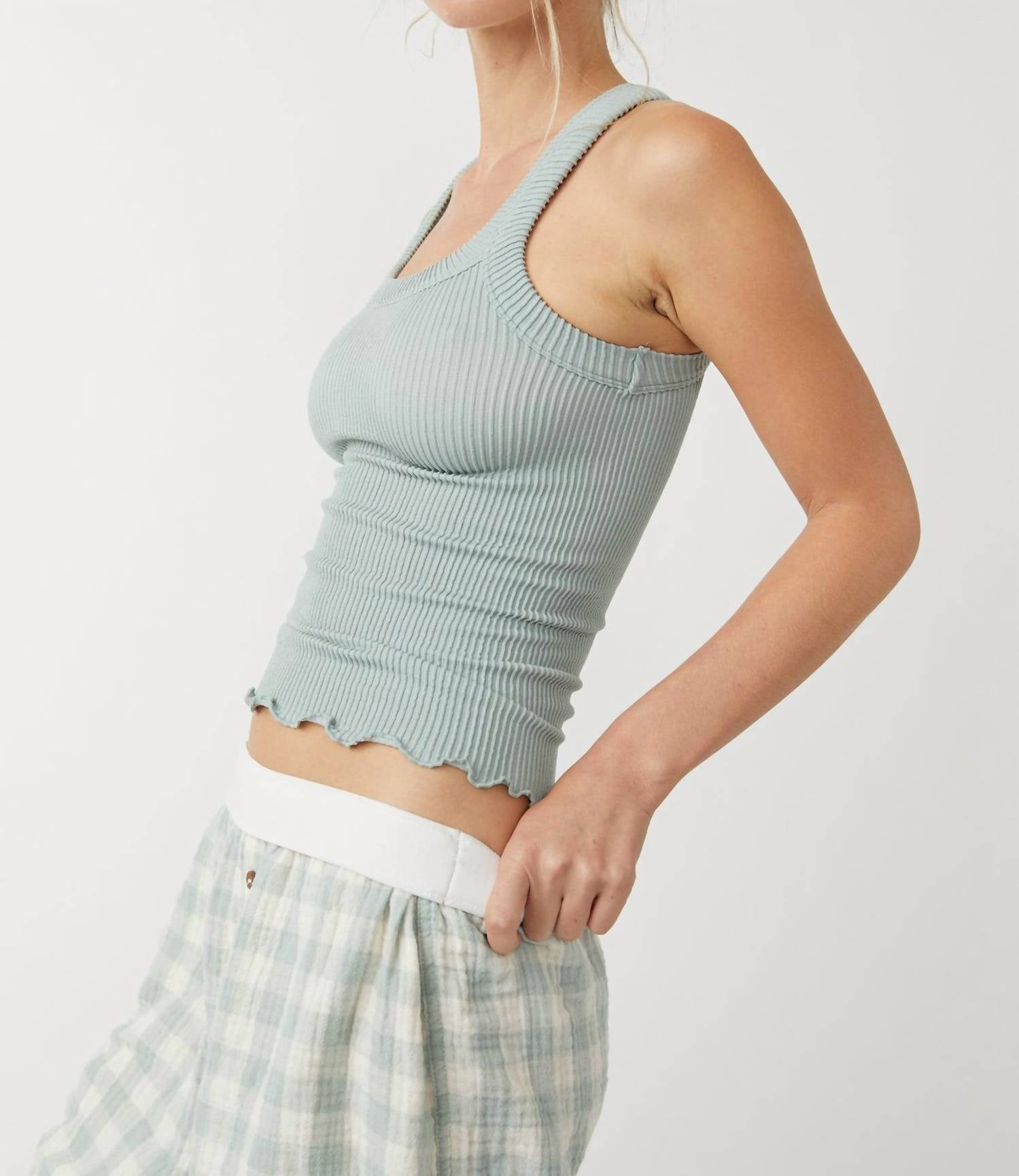 Free People - Ribbed Seamless Tank Top - blue - clothing - nylon - blend