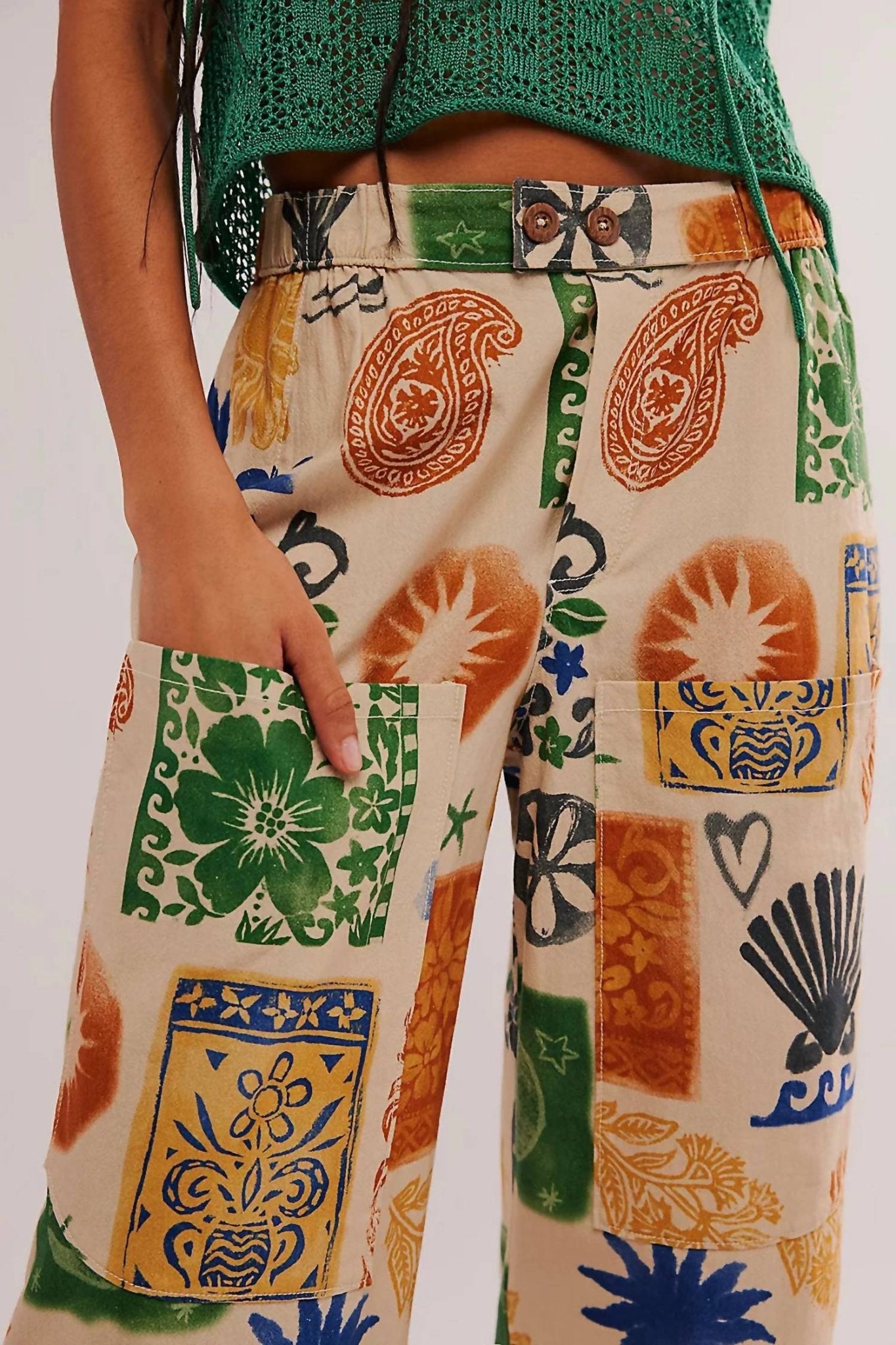 Free People - Seaside Pull - On Pants - clothing - cotton - graphic
