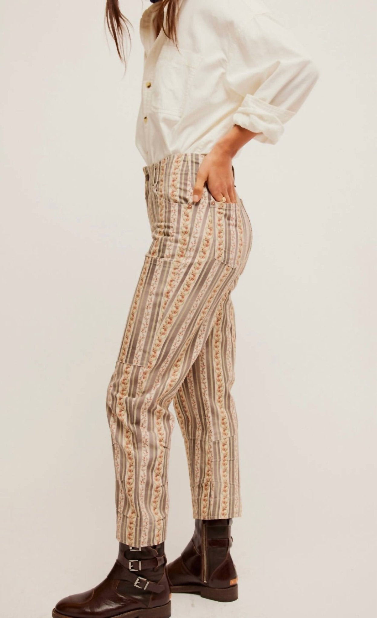 Free People - Super Sonic Printed Slim Pants - beige - clothing - cotton